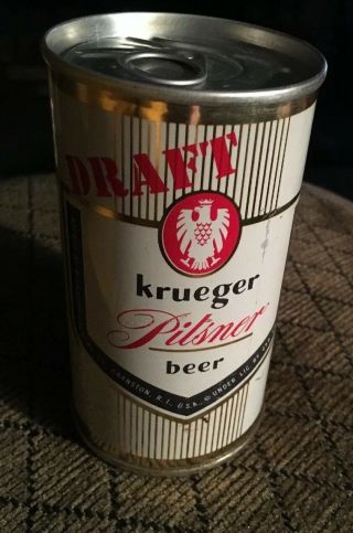 Scarce 1960s Krueger Pilsner Draft S/s Beer Can From Cranston,  Ri Bottom Ooened