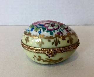 Limoges France Decore Main Porcelain Trinket Box Hand Painted Gold Pink Roses