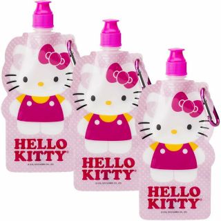 Zak Hello Kitty (3 Pack) 16oz Collapsible Kids Water Bottles With Clips Sanrio