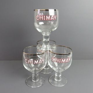 Set Of 4 Chimay Belgian Ale Chalice Goblets Beer Glasses Silver Rim Barware