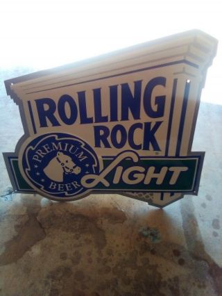Rolling Rock Light Beer Sign Die Cut Embossed Metal Sign
