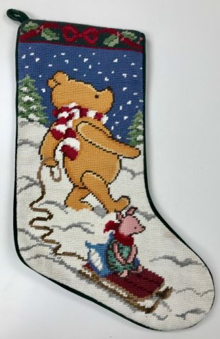 Winnie The Pooh And Piglet Needlepoint And Velvet Christmas Stocking