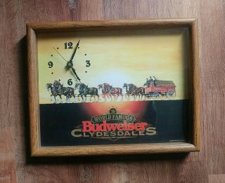 1995 Framed World Famous Budweiser Clydesdale Beer Clock For Parts/repair