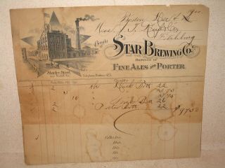 Star Brewing Co Ale Porter Beer 1890s Invoice Letterhead Boston Pre Prohibition