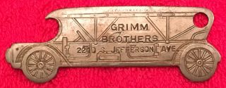 Vintage Metal Grim Brothers Old Car Shaped Bottle Opener St.  Louis Mo Auto Glass
