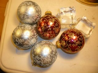5 Vintage Blue And Purple Krebs Christmas Bulb Ornaments With Filigree Designs