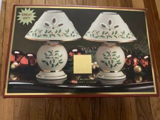 Lenox Christmas Winter Greetings Tea Light Candle Lamps Set Of 2