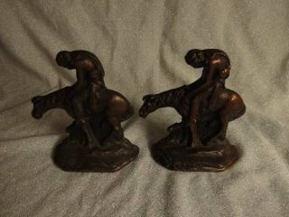 Vintage Pair Copper Bronze Indian Horse " End Of The Trail " Bookends