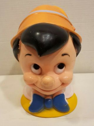 Vintage Walt Disney Pinocchio Piggy Bank Bust 1971 Play Pal Plastics Inc.  9.  5 "
