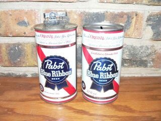2 Vintage Pabst Blue Ribbon Steel Beer Can Advertising Items Coin Bank & Lighter