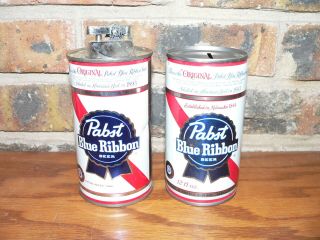 2 Vintage Pabst Blue Ribbon Steel Beer Can Advertising Items Coin Bank & Lighter 2