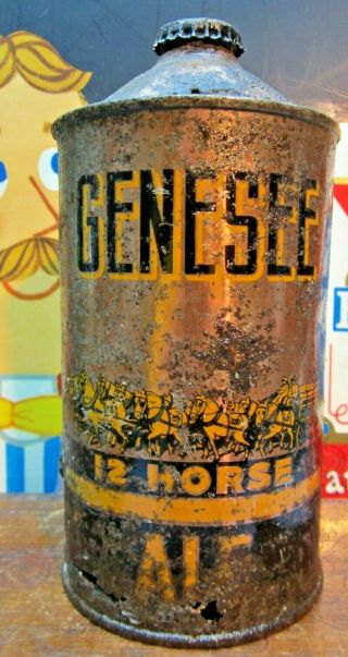 Genesee 12 Horse Ale 32 Oz Quart Cone Top Beer Can With Cap.  Rochester,  Ny