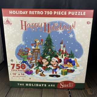Disney Parks Happy Holidays 750 Piece Puzzle,  Retro Mickey And Minnie