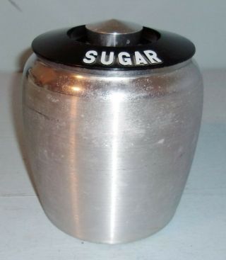 Vintage Kromex Spun Aluminum Sugar Kitchen Canister Black Lid