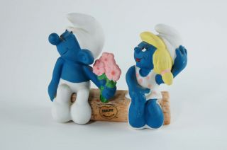 Smurf Loves Smurfette Vintage Ceramic Figurine - Wedding Cake Topper