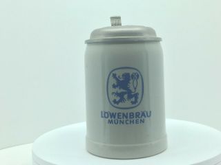 Lowenbrau Munchen Vintage Stoneware & Pewter.  5l German Beer Tankard Mug Stein