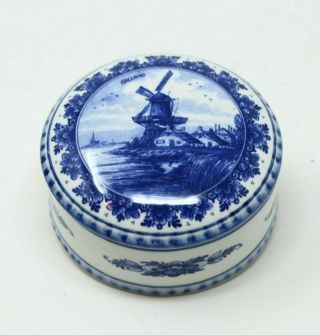 Vintage Delfts Blue Handpainted Porcelain Trinket Or Jewelry Box Holland