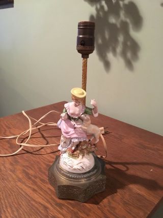 Victorian Lady Lamp / Metal Base / Lady & Dog / Cottage Chic / Arts & Craft