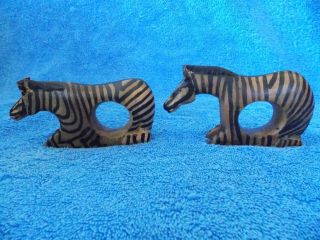 Set Of 2 Wood Hand Carved Zebra Napkin Rings