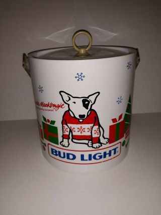 Vintage 1987 Spuds Mackenzie Holiday Ice Bucket Bud Light Christmas Holly