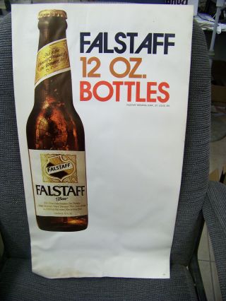 Vintage Falstaff Beer Poster - Banner " 12 Oz Bottles " 2 Sided Distributor Ad