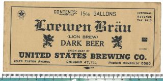 Usa Irtp Illinois Ill Chicago United States Elston Avenue Loewen Brau Dark Beer