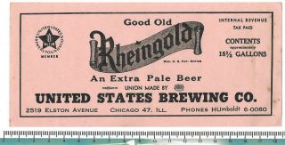 Usa Irtp Illinois Ill Chicago United States Elston Avenue Rheingold Pale Beer