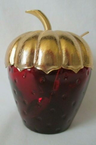 Vintage Avon Ruby Red Strawberry Jam Jar With Gold Tone Lid And Ladle