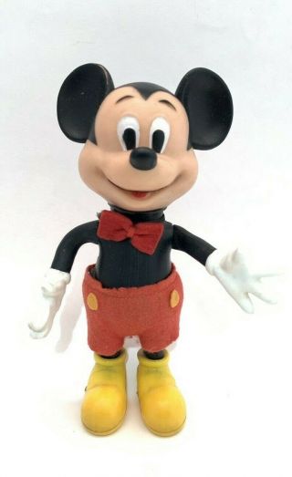 Mickey Mouse Rubber Figure Walt Disney Productions Hong Kong Red Shorts 8 " Tall