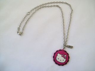 Sanrio Hello Kitty Bff Necklace Pink & Black With White Cat Pendent & 18 " Chain