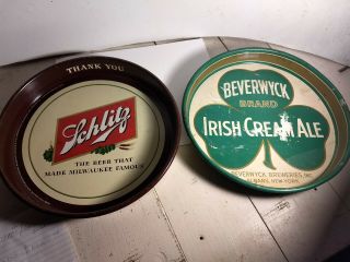 2 Vintage Beer Trays Schlitz Beverwyck Cream Ale Tray Man Cave Bar Keg Tavern