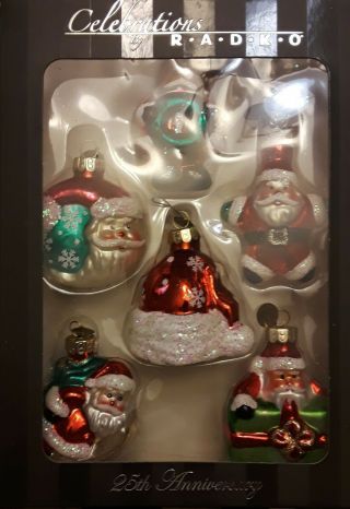 Christopher Radko Celebrations Christmas Glass Ornament Set Of 6 Santa