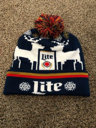 (l@@k) Miller Lite Beer Ugly Christmas X Mas Reindeer Winter Beanie Hat Cap