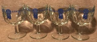 Set Of 4 Vintage Pabst Blue Ribbon Heavy Clear Glass Beer Goblets
