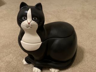 Sakura Warren Kimble Black & White Ceramic Cat Cookie Jar Canister