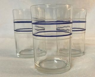 Vintage Blue Striped Juice Glasses - Set Of 3