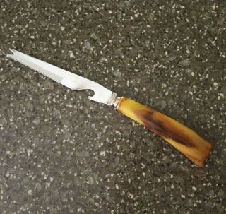 Vintage Butterscotch Faux Bakelite Handle Cheese Knife & Opener Sheffield Blade