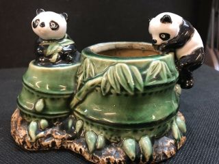 Vintage Set Of 2 Planters Ceramic Asian Pair Mid Century Panda,  Frog,  Man