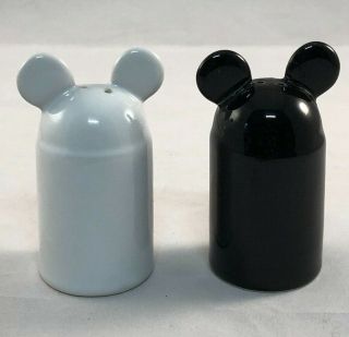 Disney Mickey Mouse Ears Black & White Salt & Pepper Shakers Euc