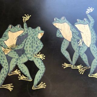 Couroc Of Monterey Mid Century Dancing Frogs Black Tray 12.  5” X 18” Orig Label