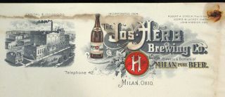 Joseph Herb Pre - Pro Factory Scene Letterhead Pre - Prohibition Beer Milan,  Ohio Oh