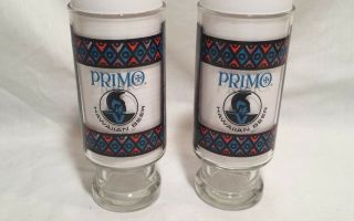 2 Vintage Primo Hawaiian Beer Glasses Tiki Design