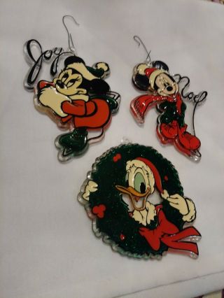 3 Disney Kurt Adler Christmas Ornaments Mickey Minnie Donald - Acrylic St Lucia 3