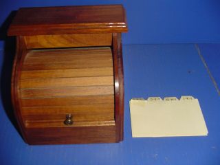 Vintage Wooden Roll - Top Desk Office Style Index/ Recipe Box Card File Holder