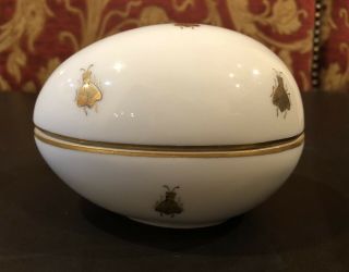 Chamart France Limoges Egg Shaped Trinket Box Gold Bees 2
