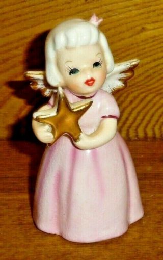 Vintage Ceramic Angel Holding Gold Star Figurine - Japan - 4 1/4 "