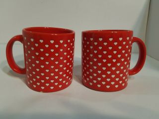 2 Waechtersbach Red White Hearts Coffee Mug Tea Cup Heart Germany Valentines Day