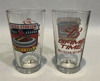 2 St.  Louis Cardinals Busch Stadium Final Season 1966 - 2005 Budweiser Pint Glass