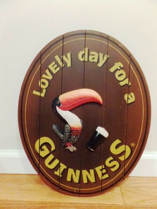 Guinness Oval Toucan " Lovely Day For A Guinness " 3d Wood Bar Pub Sign