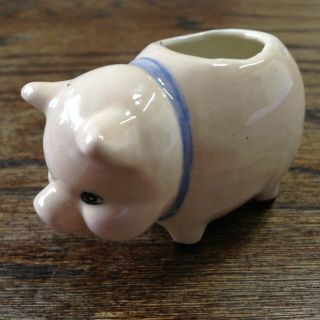 Ceramic Pig Toothpick Holder Beige/pink With Blue Collar